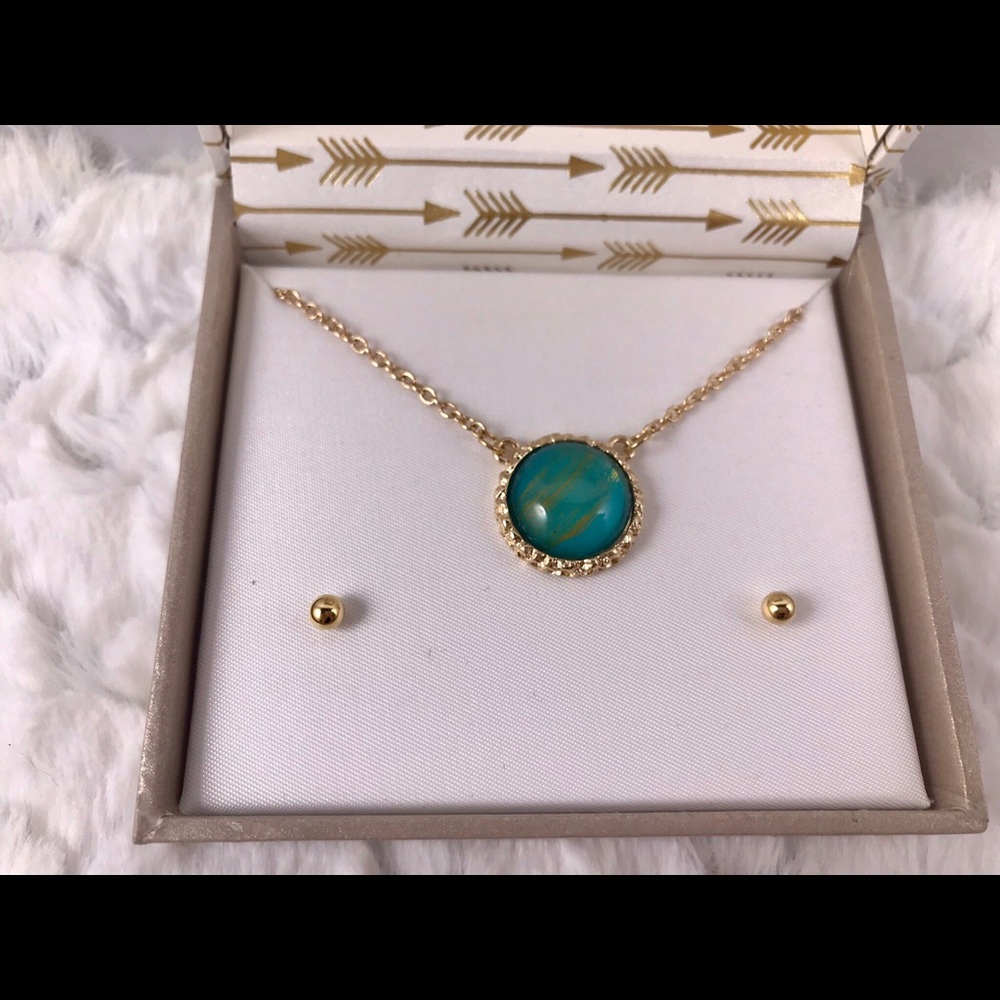 ✅🆕Teal and gold bubble glass necklace - Picture 7 of 8